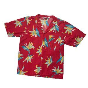 Vintage Islander Mens L Red Hawaiian Shirt Bird Of Paradise Floral